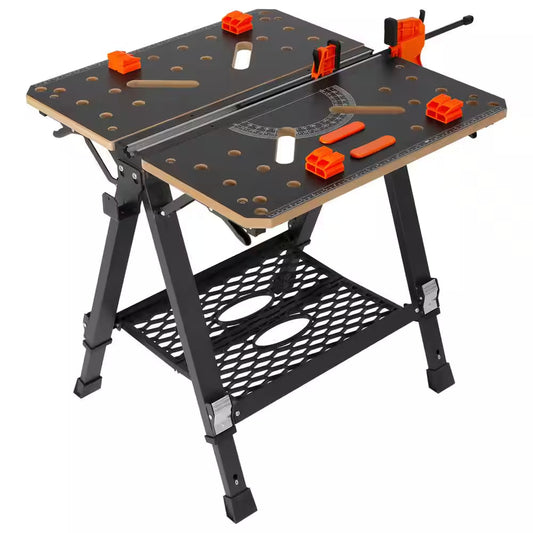 27.6 In. L X 25.6 In. W 2-In-1 Sawhorse Workbench 1000 Lbs. Folding Work Table 7 Heights Foldable Stand with Wood Clamp