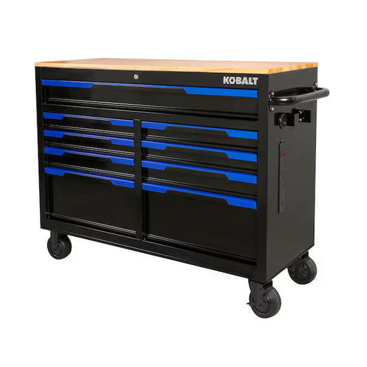 46.1-Inches L X 37.2-Inches H 9 -Drawers Rolling Black Wood Work Bench